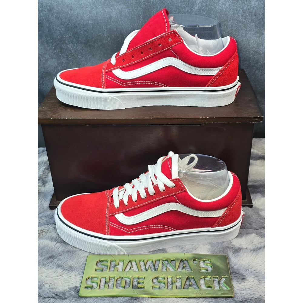 New Vans Old Skool Sneakers Red Suede Canvas Skate Shoes Women 7.5